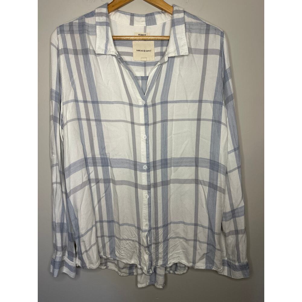 Thread & Supply‎ Plaid Button Down Long Sleeve Shirt Relaxed Fit Size L